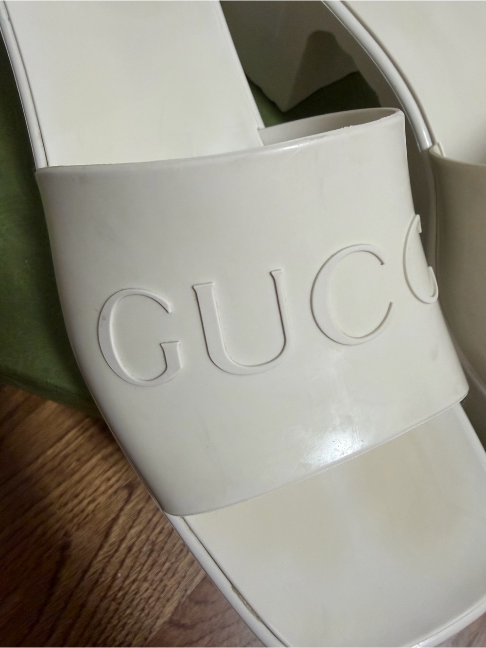 Gucci Rubber Block Heel Slide Mules - Picture 2 of 7